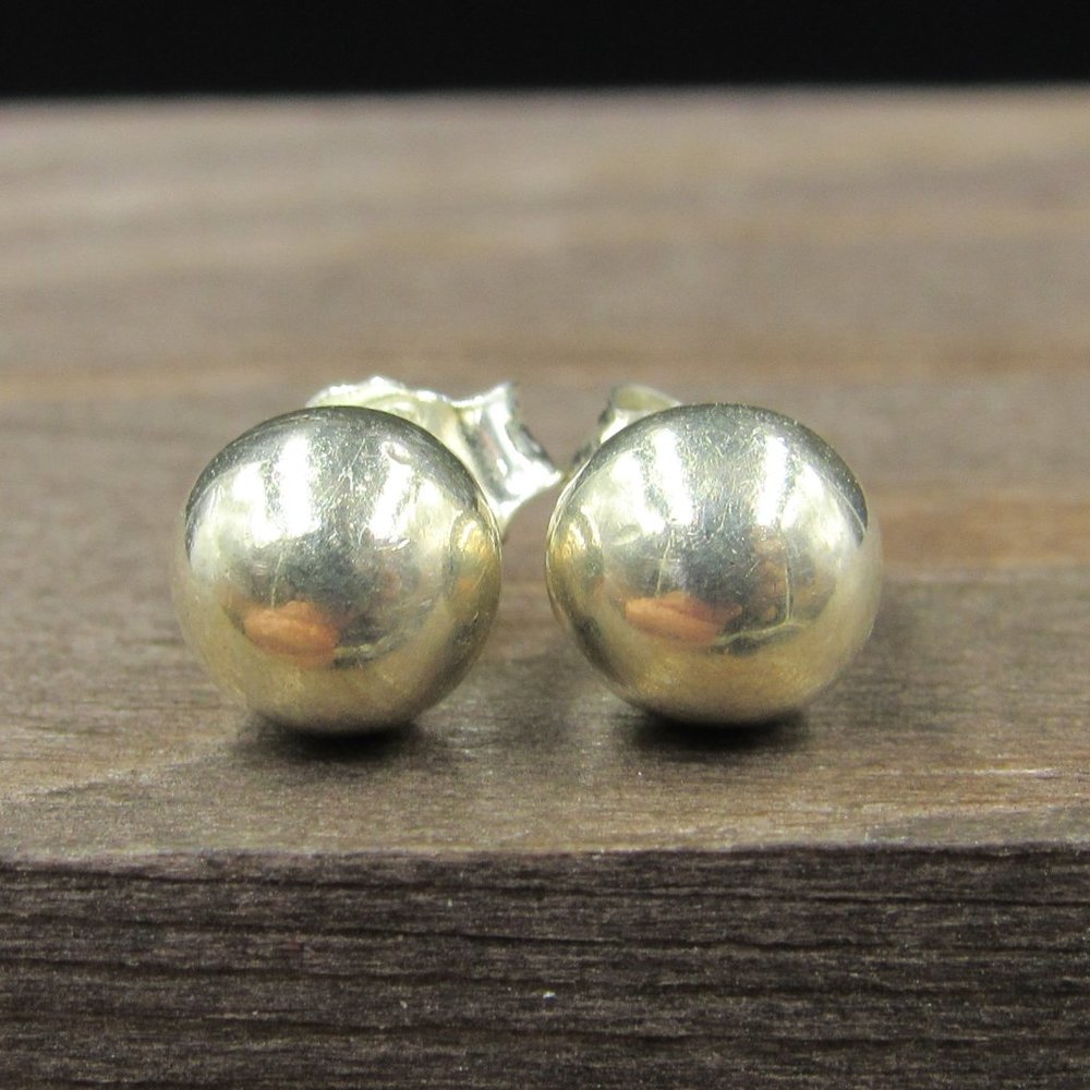 Sterling Silver Small Plain Orb Stud Earrings - image 1